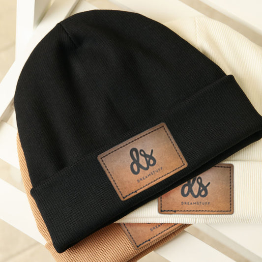 Faux leather badge with your own logo / text - self-adhesive