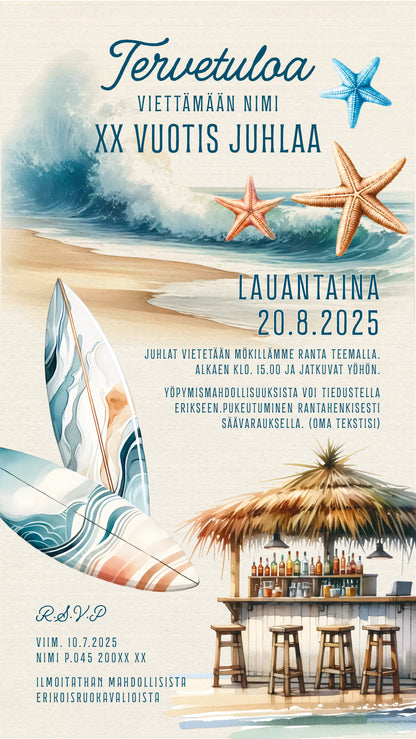 Digitaalinen kutsu / save the date teemalla - Surf