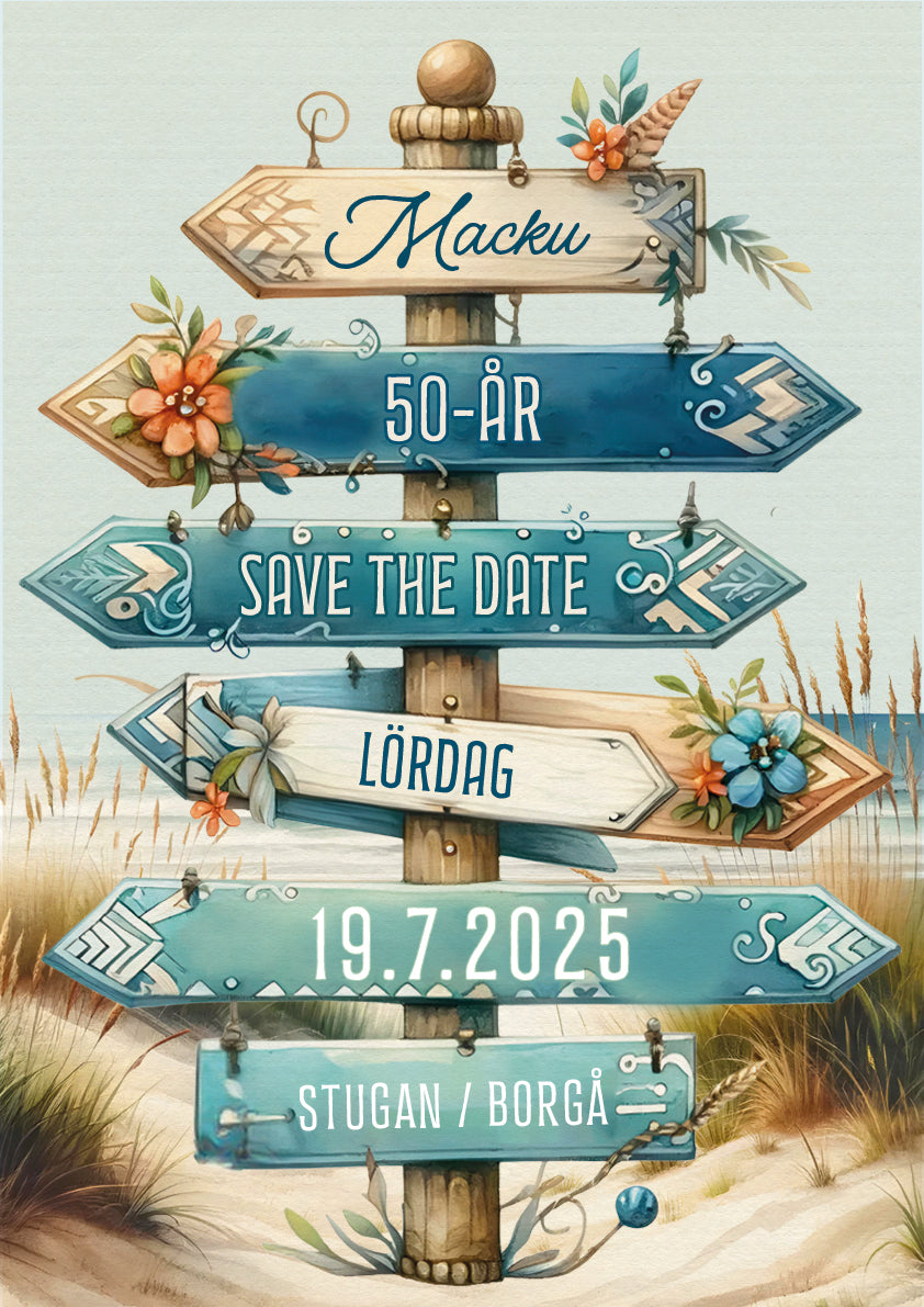 Digitaalinen kutsu / save the date teemalla - Surf