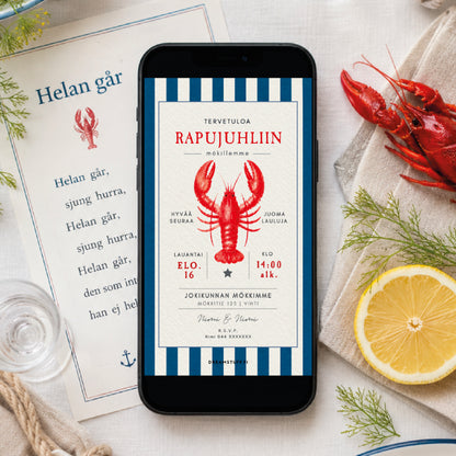 Rapujuhlapaketti Merellinen – kutsu, menu, laulukirja ja pöytätabletti | Muokattava lataustiedosto