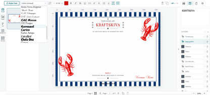 Muokkaa rapujuhla pöytätablettiin vieraan nimi selaimessa ja lataa tulostusvalmis PDF