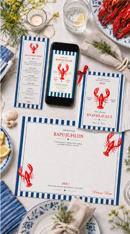 Rapujuhlapaketti Merellinen – kutsu, menu, laulukirja ja pöytätabletti | Muokattava lataustiedosto