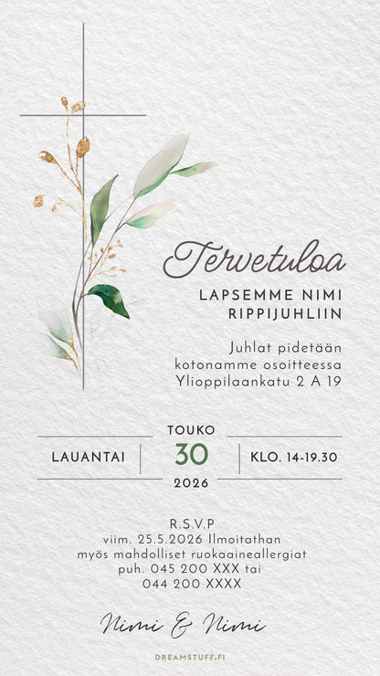 klassinen rippikutsu tyylikäs kutsukortti
