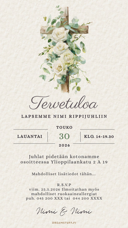klassinen rippikutsu tyylikäs kutsukortti