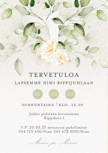 Printed invitation to the confirmation party - Lehtiristi