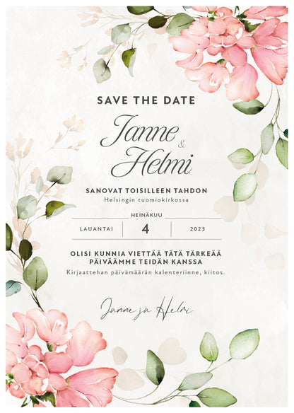 Digitaalinen kutsu / save the date teemalla - Ruusu