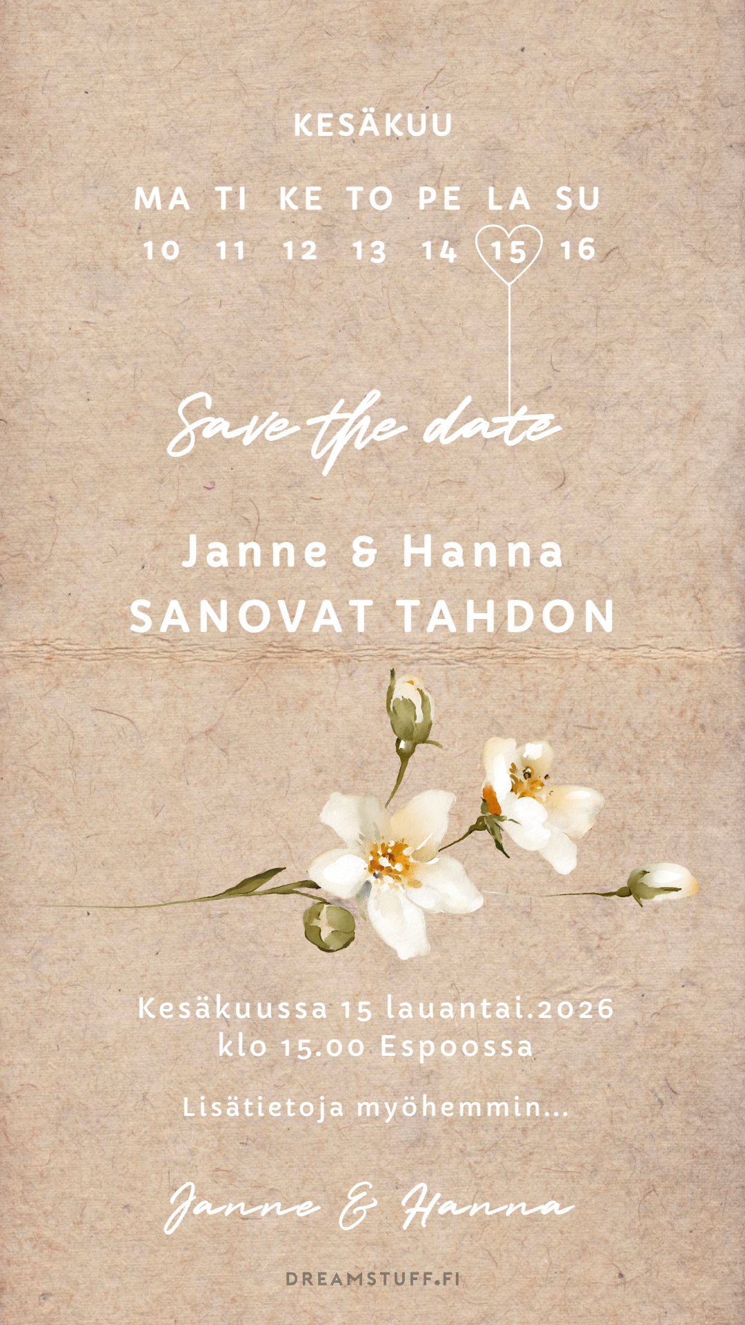 Digitaalinen save the date, kutsu & hääsivusto - Craft