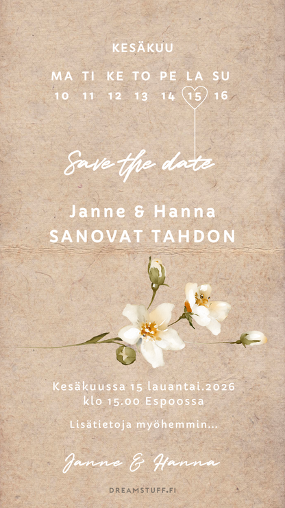 Digitaalinen save the date, kutsu & hääsivusto - Craft