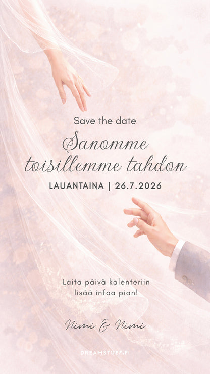 Digitaalinen save the date, kutsu & hääsivusto - Käsi kädessä hääpaketti