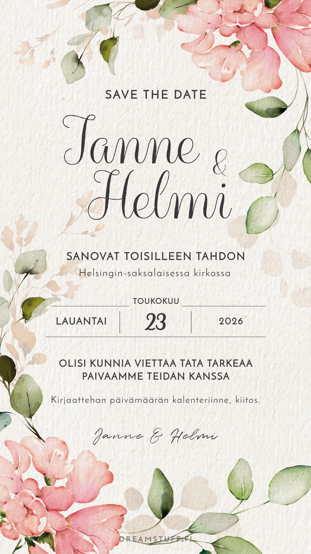 Digitaalinen save the date, kutsu & hääsivusto - Prinsessa