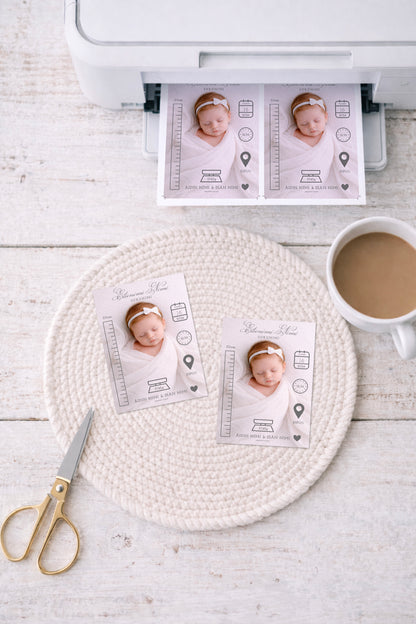 Personoitava A6 syntymätietokortti