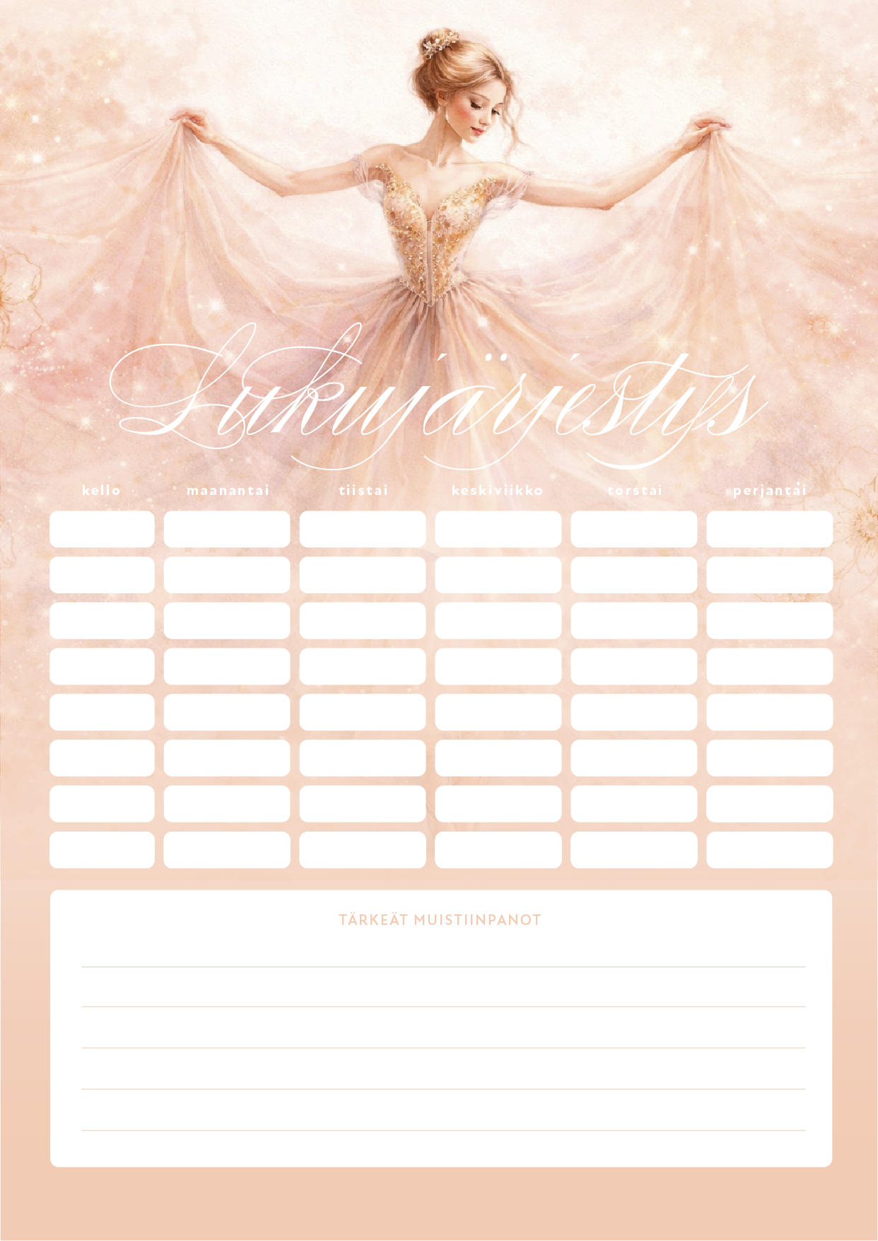 Tulostettava tanssija lukujärjestys – ladattava PDF