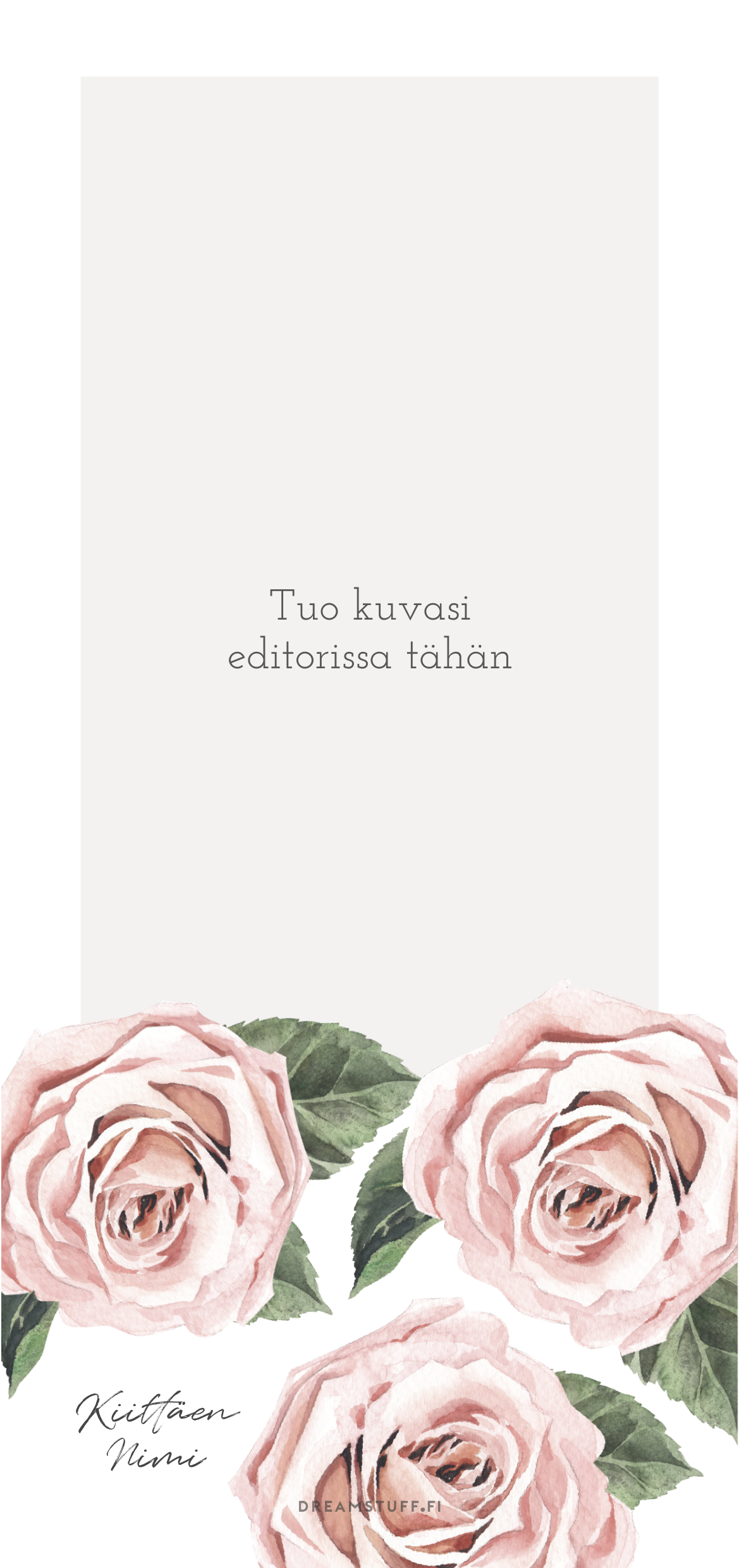Tulosta itse ylioppilaan kiitoskortti – Vaaleanpunainen ruusu | Kiitoskortti tiedosto PDF