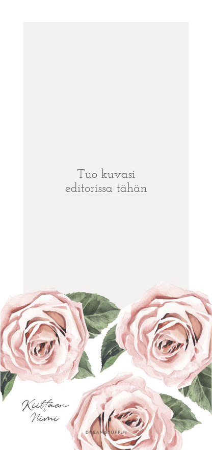 Tulosta itse ylioppilaan kiitoskortti – Vaaleanpunainen ruusu | Kiitoskortti tiedosto PDF
