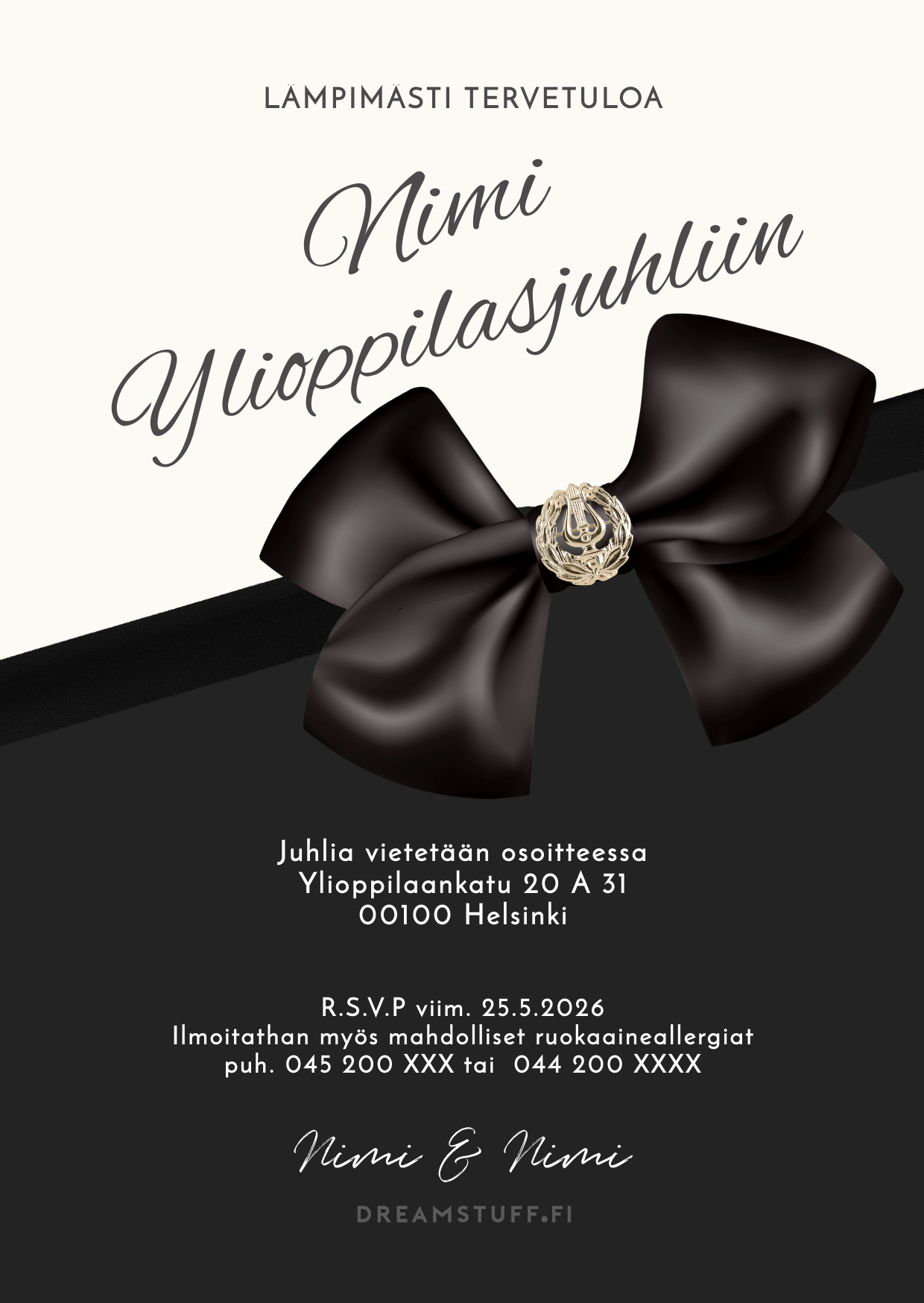 Tulosta itse kutsu ylioppilasjuhlaan - Rusetti