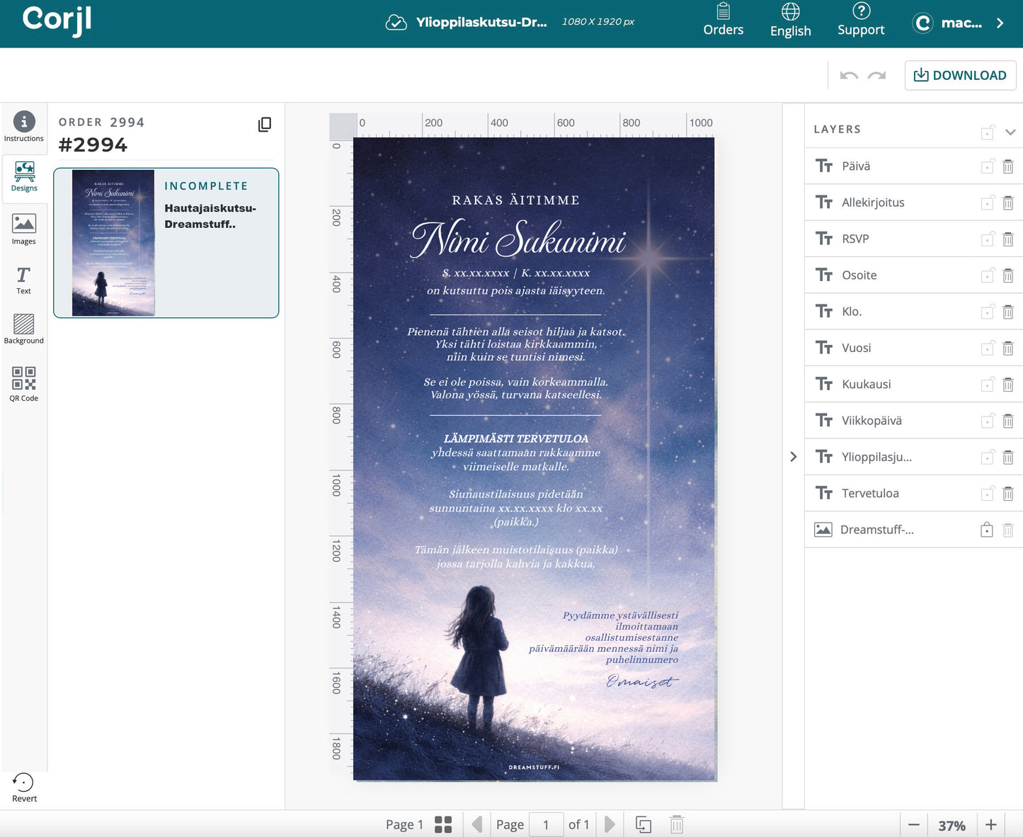 Digital Graduation Invitation - Balloons