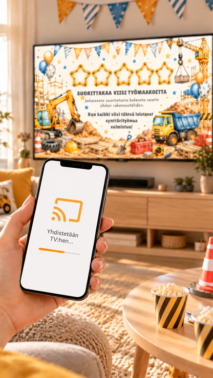 Suuri synttärityömaa – digitaalinen työmaapeli + syntymäpäiväkutsu lapsille
