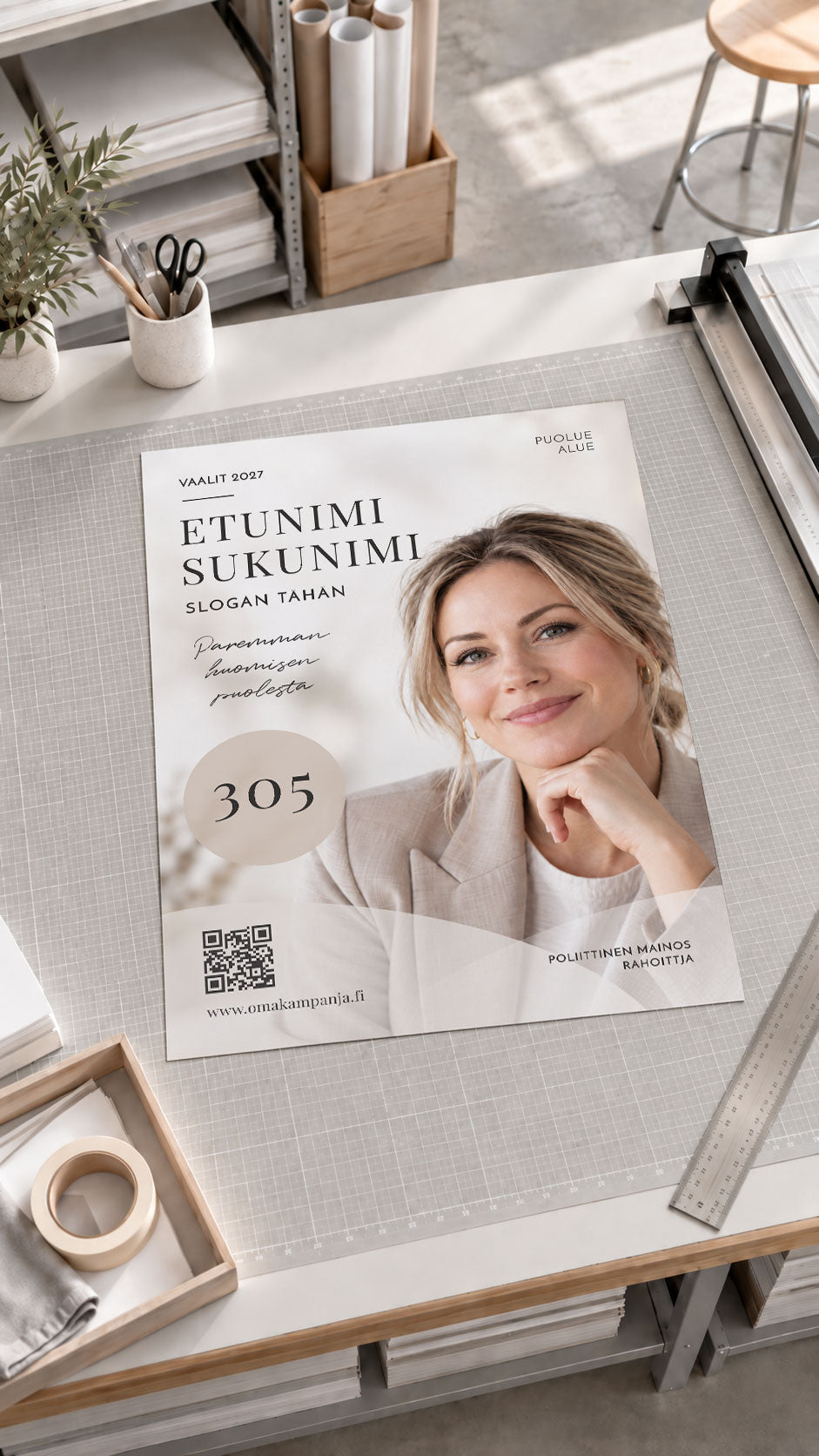 Muokattava A1-vaalijuliste ehdokkaalle osana digitaalista vaalikampanjapakettia