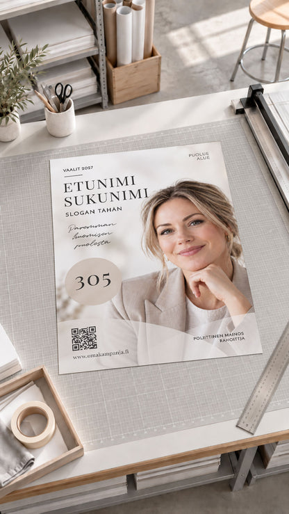 Muokattava A1-vaalijuliste ehdokkaalle osana digitaalista vaalikampanjapakettia