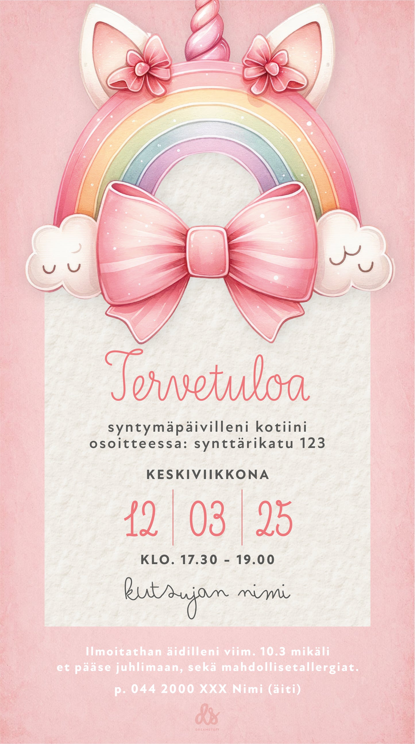 Digitaaliset lastenkutsut teemalla - Yksisarvinen