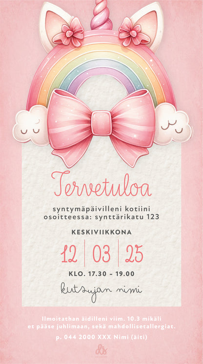 Digitaaliset lastenkutsut teemalla - Yksisarvinen
