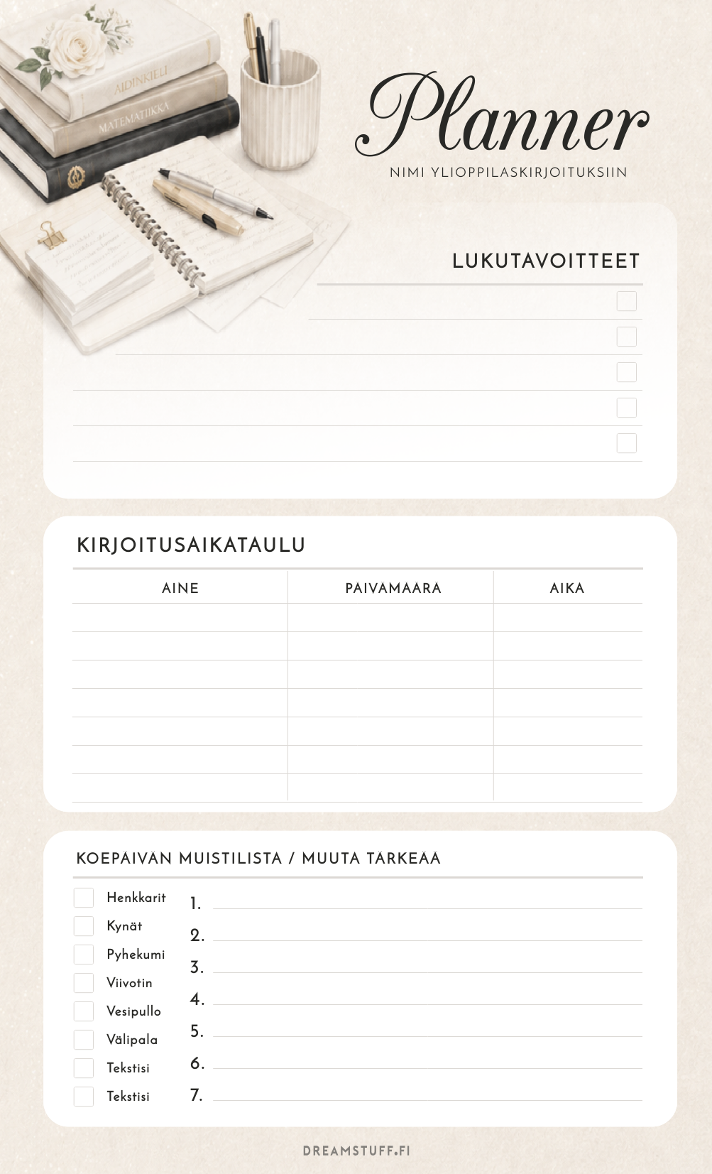 Class schedule - download for free and print