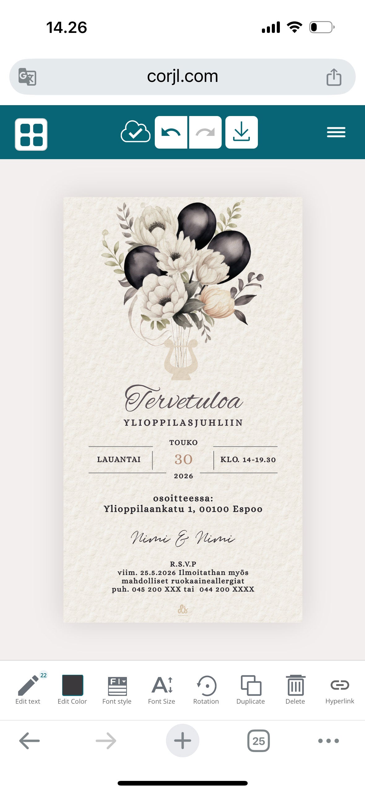 Digital Graduation Invitation - Balloons