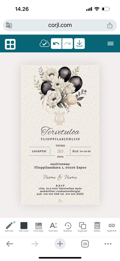 Digital Graduation Invitation - Balloons