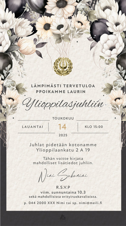 Ylioppilaskutsu Digitaalinen ylioppilaskutsu abi kutsu ylioppilasjuhlaan ylppärikutsu netistä valmiskutsupohja valmiskutsu sähköinen kutsu ylioppilas ylioppilaskutsu malli