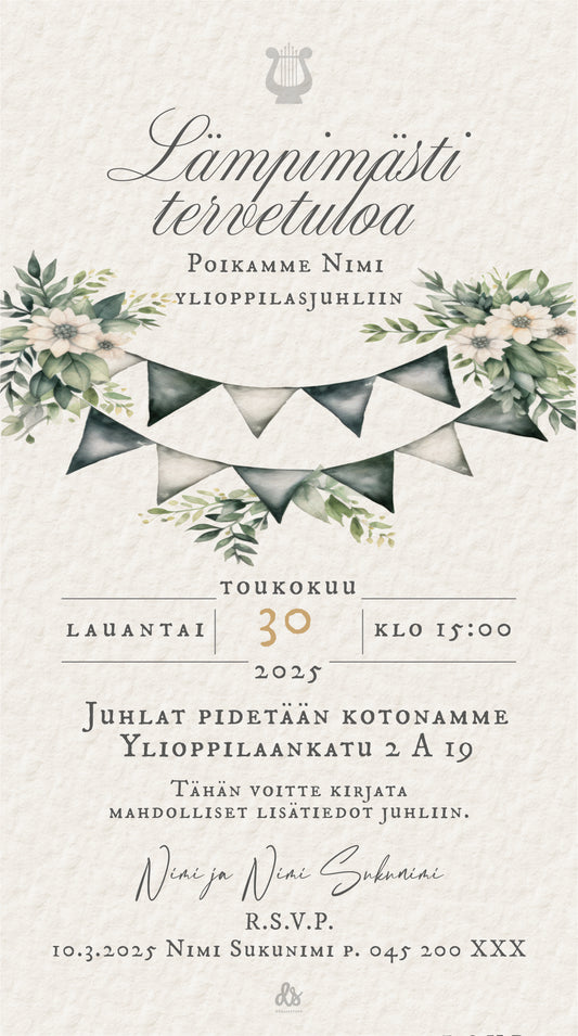 Ylioppilaskutsu Digitaalinen ylioppilaskutsu abi kutsu ylioppilasjuhlaan ylppärikutsu netistä valmiskutsupohja valmiskutsu sähköinen kutsu ylioppilas ylioppilaskutsu malli