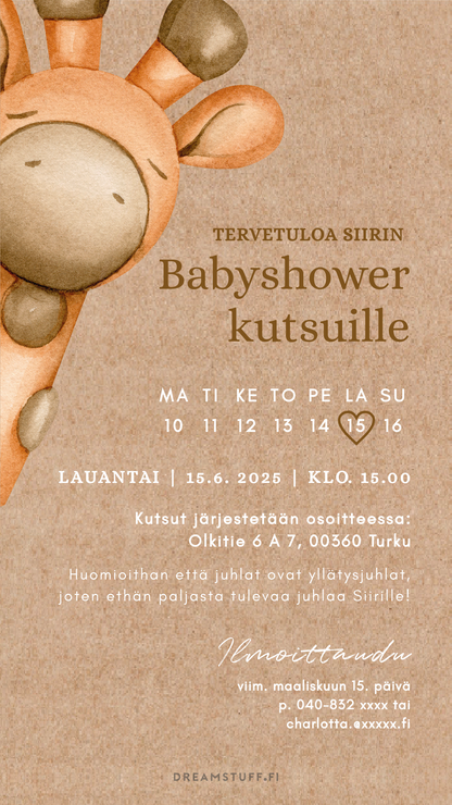 Digitaalinen kutsu Baby Shower juhliin - kirahvi | Muokattava kutsu JPG