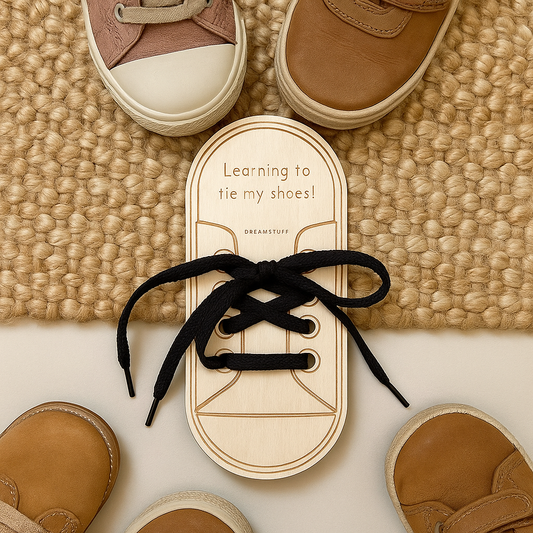 Learning to tie my shoes – puinen harjoittelukenkä lapsille kengännauhojen solmimisen harjoitteluun