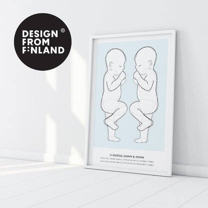 sisarusten syntymäjuliste personoitava syntymäjuliste vauvan syntymäjuliste syntymäjuliste diy nimijuliste birth poster taulu kaksosten syntymäjuliste syntymäjuliste kahdelle 1:1 syntymäjuliste design from finland