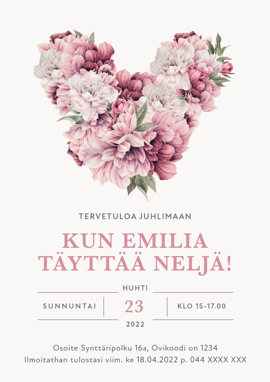 Digitaalinen syntymäpäiväkutsu lapsille - Kukkahiiri