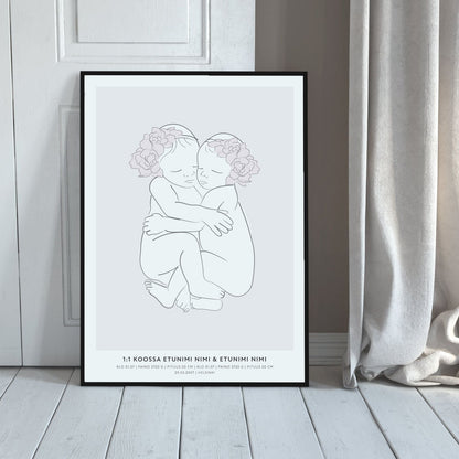 sisarusten syntymäjuliste personoitava syntymäjuliste vauvan syntymäjuliste syntymäjuliste diy nimijuliste birth poster taulu kaksosten syntymäjuliste syntymäjuliste kahdelle 1:1 syntymäjuliste