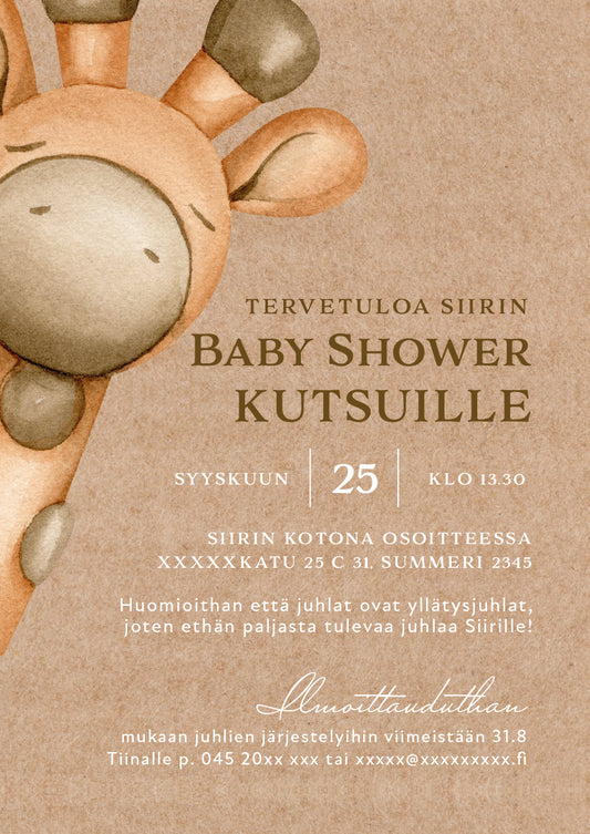 Digitaalinen kutsu Baby Shower - Kirahvi