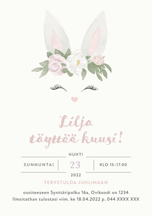 Digitaalinen syntymäpäiväkutsu lapsille - Pupu