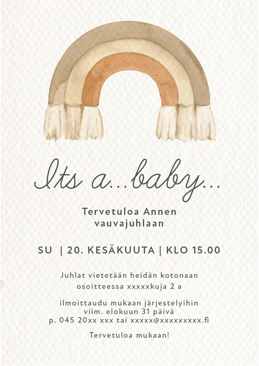 Digitaalinen kutsu Baby Shower - Sateenkaari