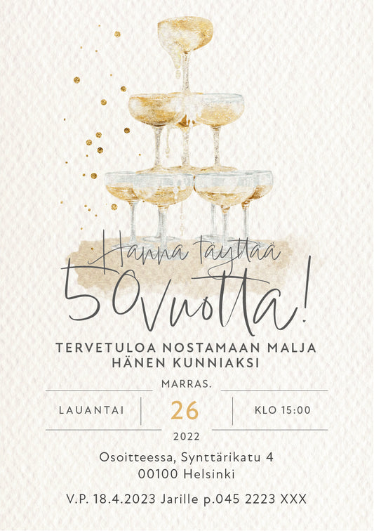 Digitaalinen syntymäpäiväkutsu aikuisille - Skumppalasit