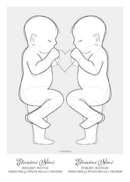 sisarusten syntymäjuliste personoitava syntymäjuliste vauvan syntymäjuliste syntymäjuliste diy nimijuliste birth poster taulu kaksosten syntymäjuliste syntymäjuliste kahdelle 1:1 syntymäjuliste
