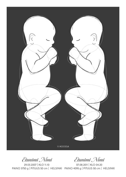 sisarusten syntymäjuliste personoitava syntymäjuliste vauvan syntymäjuliste syntymäjuliste diy nimijuliste birth poster taulu kaksosten syntymäjuliste syntymäjuliste kahdelle 1:1 syntymäjuliste