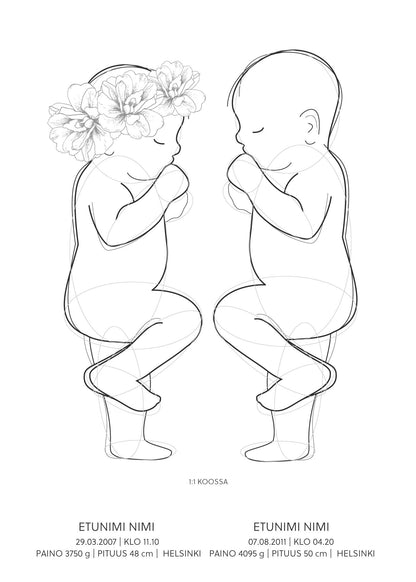 sisarusten syntymäjuliste personoitava syntymäjuliste vauvan syntymäjuliste syntymäjuliste diy nimijuliste birth poster taulu kaksosten syntymäjuliste syntymäjuliste kahdelle 1:1 syntymäjuliste