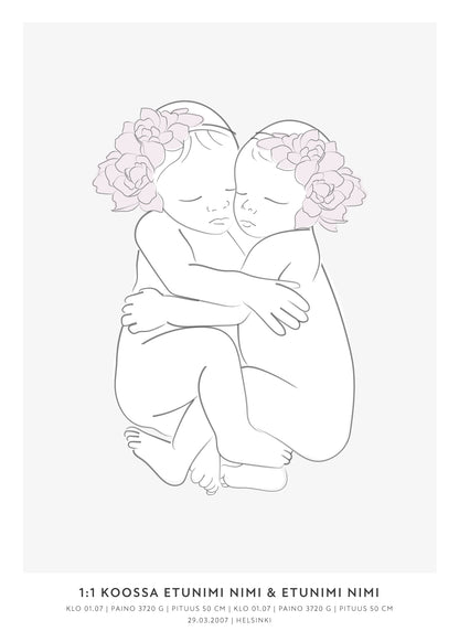 sisarusten syntymäjuliste personoitava syntymäjuliste vauvan syntymäjuliste syntymäjuliste diy nimijuliste birth poster taulu kaksosten syntymäjuliste syntymäjuliste kahdelle 1:1 syntymäjuliste